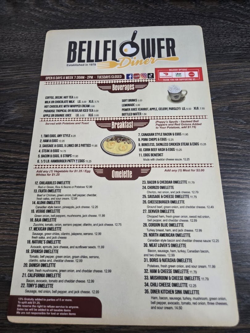 Counter seating inside a casual Bellflower diner.